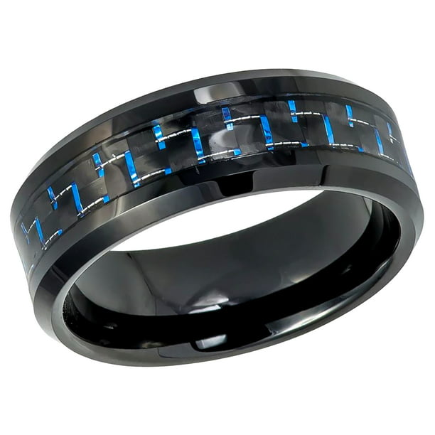 Details about   Men's Tungsten Carbide Black IP Plated With Black Carbon Fiber Inlay Beveled Edg 